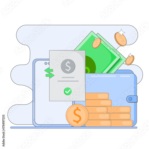 illustration of payment, or transfer via mobile phone online