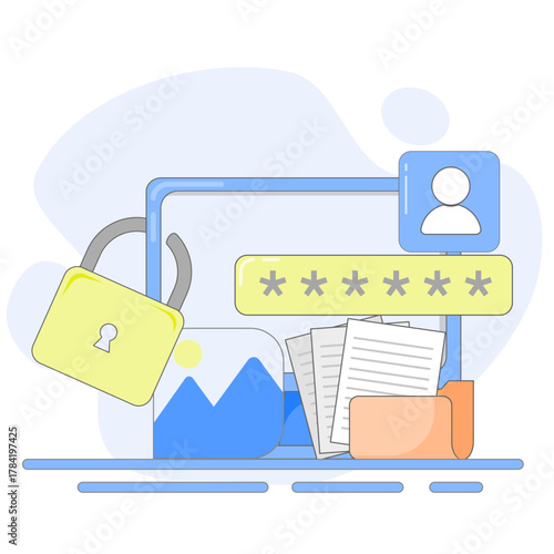 Computer Password and PIN Code Security Concept Personal Data Protection in Modern Style.