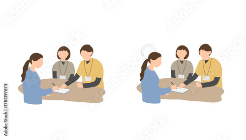 タブレットで支援計画に電子サインを行う保護者と支援スタッフ