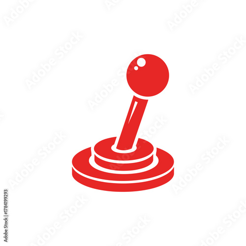 Red retro arcade game joystick or gear stick icon.