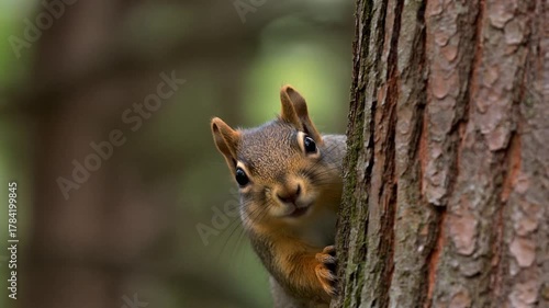 Wallpaper Mural Squirrel peeks from behind tree in forest setting Torontodigital.ca