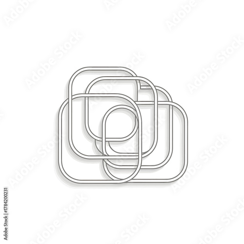 Abstract geometric composition of interconnected rounded square shapes with a minimalist design and shadow effect, symbolizing connection and complexity