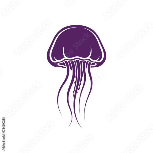 A stylized purple jellyfish illustration with flowing tentacles on a white background.