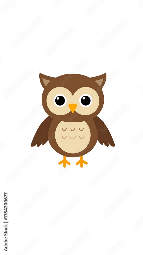 Fototapeta premium Cartoon owl illustration in brown and cream, with large eyes, isolated on white