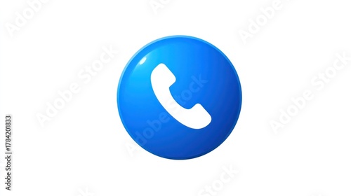 A blue circular button with a white phone icon on a white background.