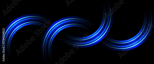 Abstract blue background with glowing curved lines. Shiny blue swirl curve lines design. Spiral lines. Geometric oval pattern. Futuristic technology concept. Vector illustration