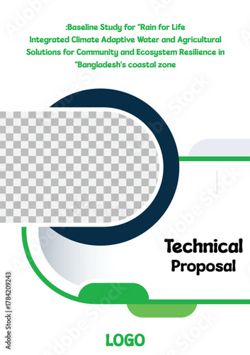 Creative technical proposal cover design with geometric shapes and space for logo, template for business presentation or report with modern layout