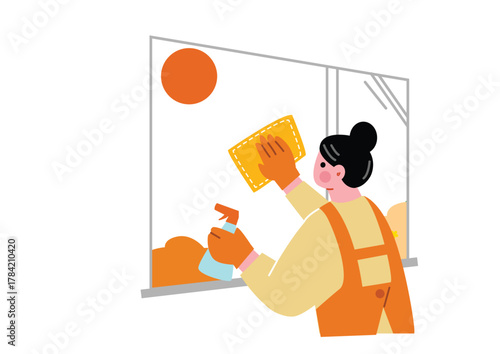 掃除をする女性