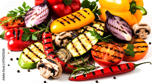 Grilled vegetables assortment on a white background