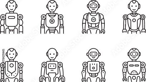 Artificial Intelligence Humanoid Robot Icon Set: AI, Automation, and Modern Technology