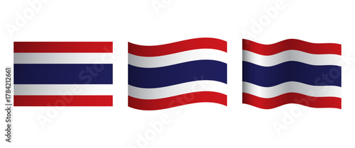 Set of Thai National Flag Illustrations with Wave and Flat Styles