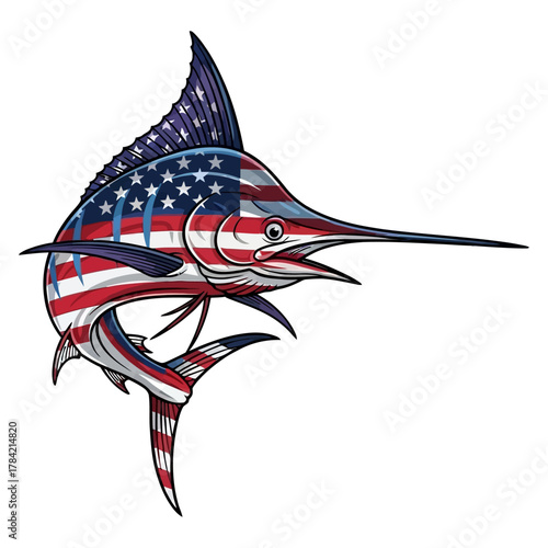 marlin fish american flag fishing illustration logo vector image t shirt