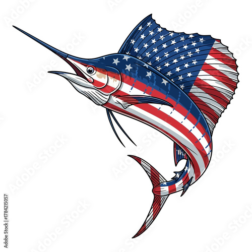 sailfish american flag fishing illustration logo vector image t shirt