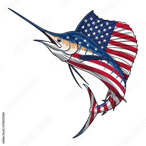 sailfish american flag fishing illustration logo vector image t shirt