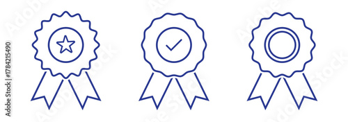 Blue ribbon and banner. Set of premium quality and guarantee labels isolated on white background. vector illustration. Best Design, EPS 10.