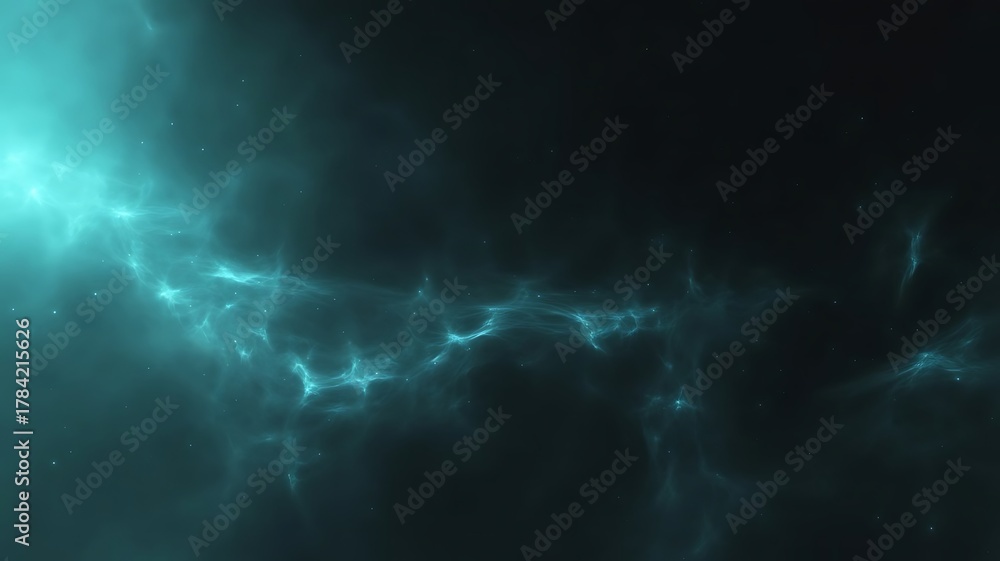 Fototapeta premium Deep Space Nebula Cloud with Bright Cyan Glow and Stars