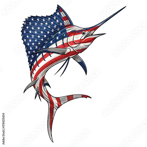 sailfish american flag fishing illustration logo vector image t shirt