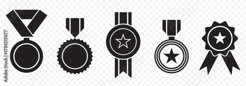 Badge with ribbon icon collection. Ribbon, Badges with star, Tick mark symbol. Vector Illustration. Black Color set Badge. EPS 10.