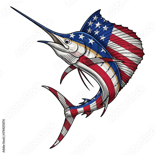 sailfish american flag fishing illustration logo vector image t shirt