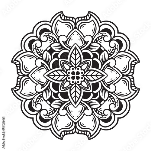 Mandala. Ethnic decorative element. Hand drawn backdrop. Islam, Arabic, Indian, ottoman motifs.