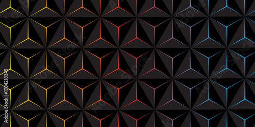 Dark hexagon abstract technology background with bright flashes under the hexagon. Hexagon game vector abstract technology background modern