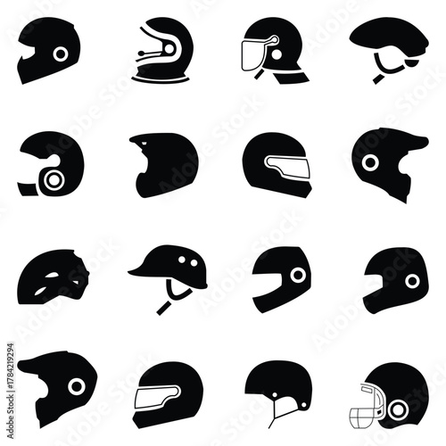 Racing & Sports Helmet Icon Collection – Motorcycle, Bike, and American Football Protective Gear Vector Set