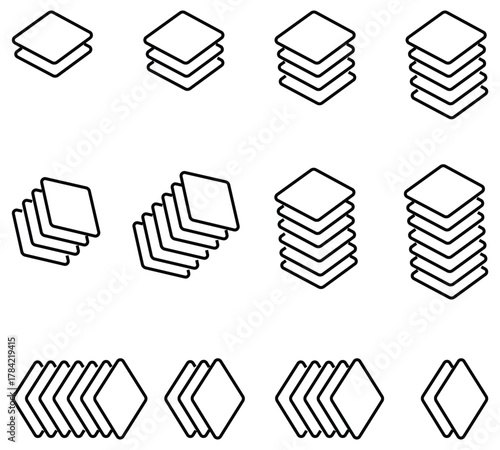 Layered Platform & UI Icon Set – Abstract Geometric Stack, Levels, and Multipurpose Design Elements for Technology, Interface, and Business Infographics