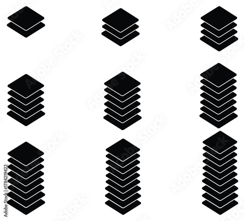 Layered Platform & UI Icon Set – Abstract Geometric Stack, Levels, and Multipurpose Design Elements for Technology, Interface, and Business Infographics