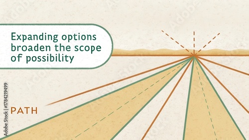 Abstract graphic of diverging parallel lines emanating from a central point, representing options and scope
