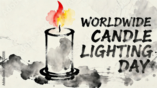 Ink style candle elements, global candlelight cultural expression, artistic commemoration, and spiritual sustenance, suitable for cultural and artistic exhibitions, commemorative theme promotion.
