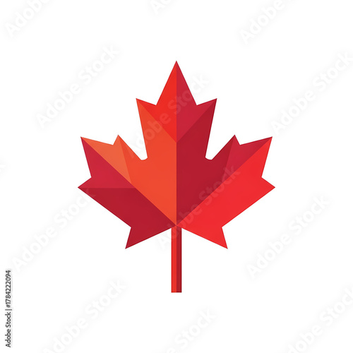 Geometric Red Maple Leaf Design on Black Background - Modern Canadian Symbol Illustration