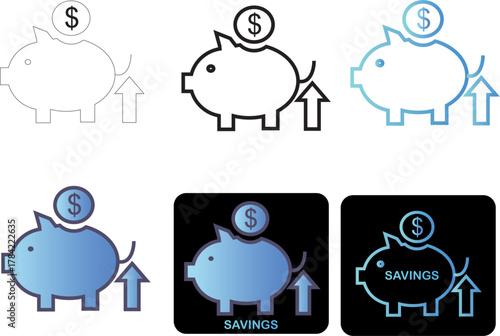 Piggy Bank Financial Savings Icon Set Illustrative Design, Investment, and Monetary Growth Concepts