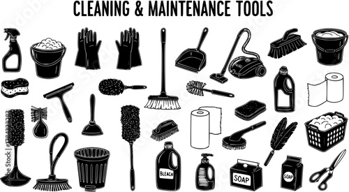 Cleaning  Maintenance Tools Vector Illustration
