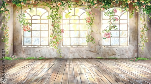 Room with Windows and Hanging Roses