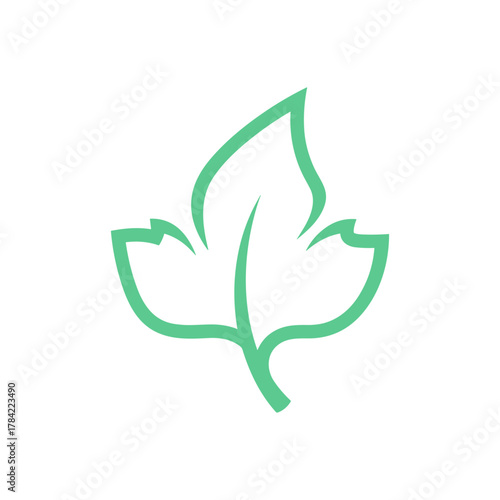Stylized green leaf outline logo on a white background, representing nature and growth.