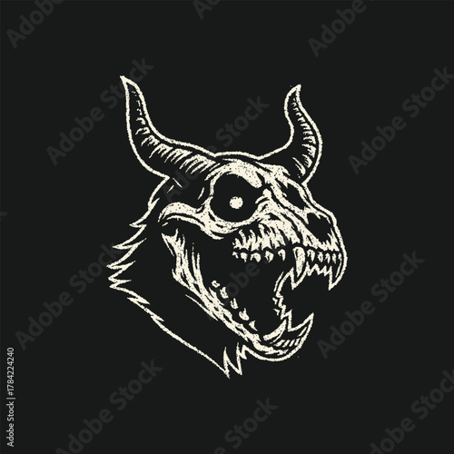 Infernal Horned Skull Beast Illustration