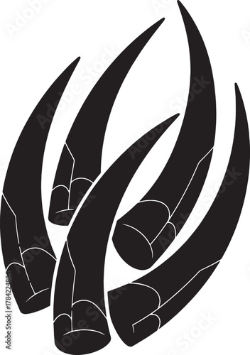 Sharp Claw Silhouette: An elegant monochrome rendering showcases a cluster of formidable, sharply defined claws, poised against a crisp canvas, evoking the raw power and untamed essence of the wild.