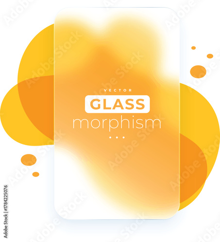 Glass morphism 3d phone mockup with blurred pink abstract background. Smartphone transparent glass screen with chat, call and payment vector.
