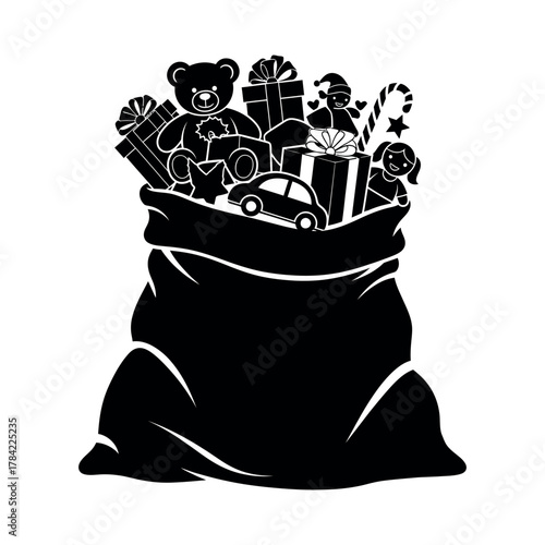 chritsmas chocolate and gift bag silhouette vector