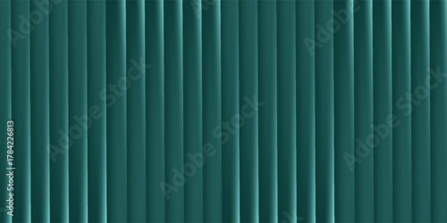 Dark green ribbed glass texture with glossy vertical waves and gradient reflections in abstract background design