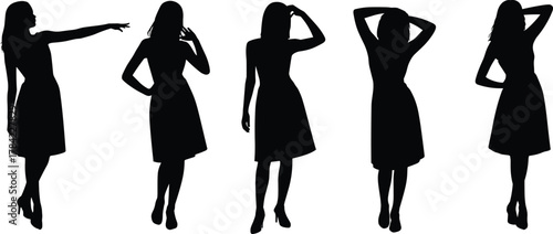 Dress figure silhouette vector set, expressive poses and gestures for stock content, fashion, animation, posture study, and non-verbal communication themes