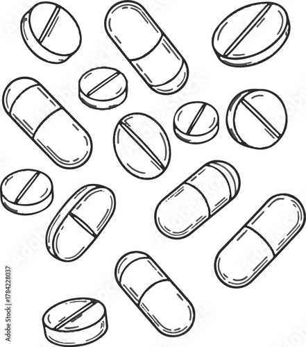 Vector illustration of a set of pills isolated on white background