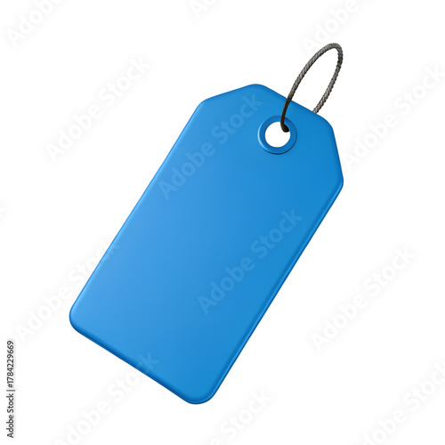 Blue blank price tag 3d render icon isolated on white background