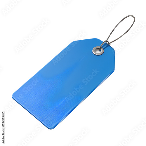 Blue blank price tag 3d render icon isolated on white background