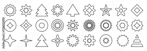 Outline Monochromatic Holiday and Winter Geometric Icons Collection