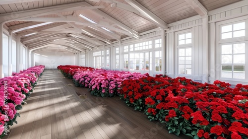 Flowers in Greenhouse with Pink and Red Blooms