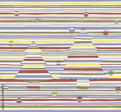 Modern Abstract Colorful Hand-Drawn Stripe Holiday Pattern with Christmas Trees and snowflake Background. for Christmas Wrapping Paper, Fabric, card, poster or Web Design