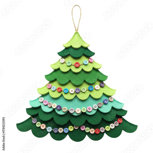 Christmas tree ornament felt handmade holiday decoration festive diy craft button garland hanging decor on transparent background