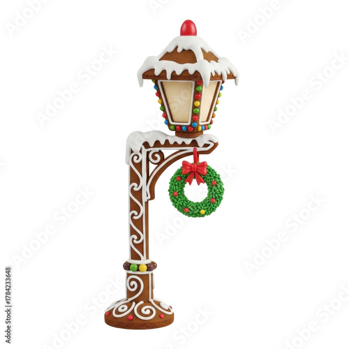 Gingerbread christmas lamppost decoration holiday candy cane snow festive ornament seasonal sweet treat 100 on transparent background