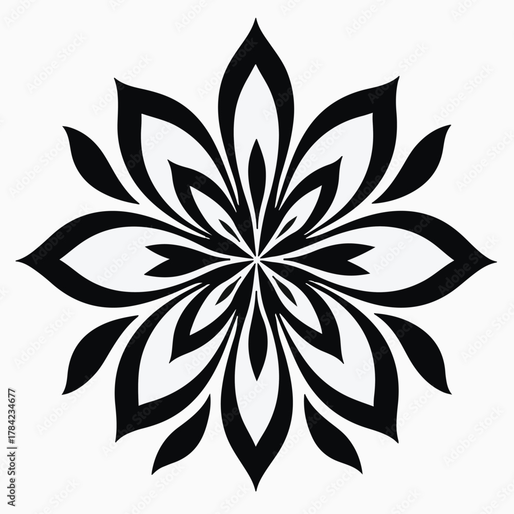 Fototapeta premium Black Geometric Mandala Flower Design floral pattern
